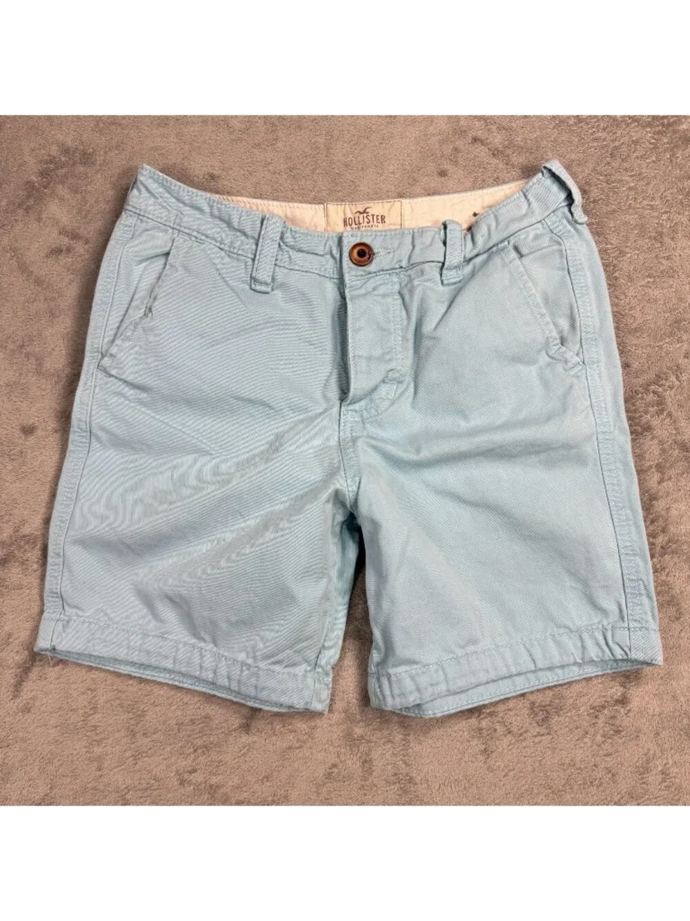 2000s Hollister Light Blue Khaki Shorts Mens 28 Button Fly Summer Preppy Y2K Vtg
